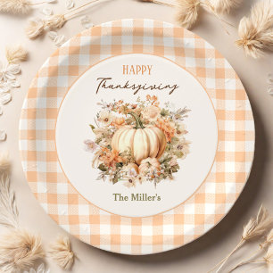 Thanksgiving Dinner Pumpkin Gingham Pastel Paper Plates