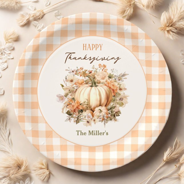 Thanksgiving Dinner Pumpkin Gingham Pastel Paper Plates (Thanksgiving Dinner Pumpkin Gingham Pastel Paper Plates)
