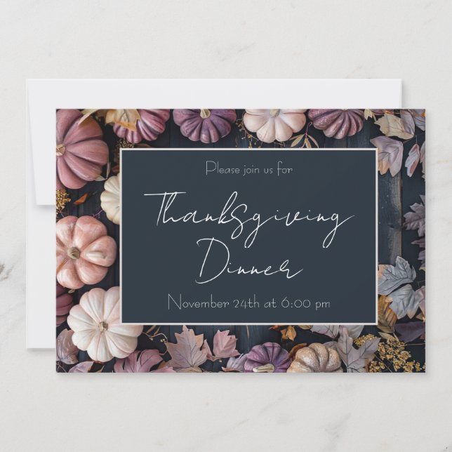 Thanksgiving Dinner Pumpkin Invitation Rustic (Front)
