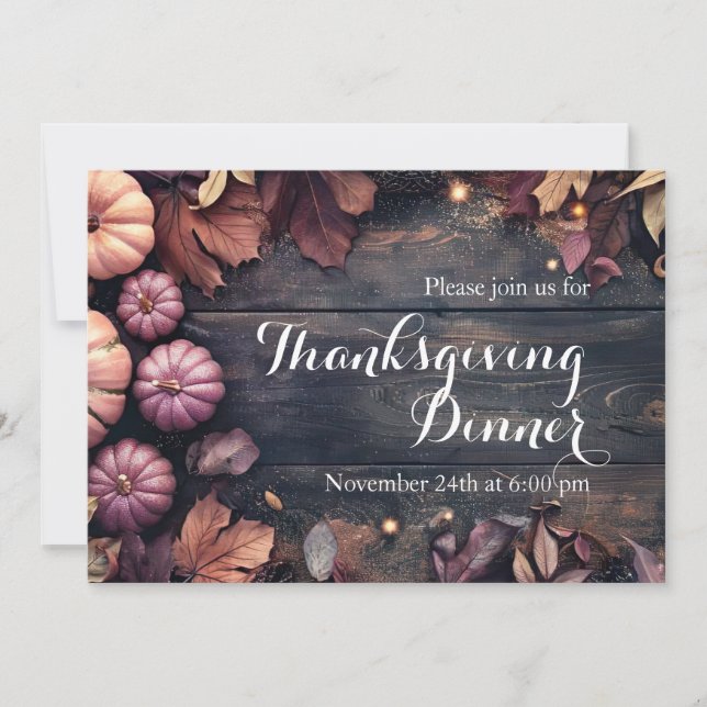 Thanksgiving Dinner Pumpkin Invitation Rustic (Front)