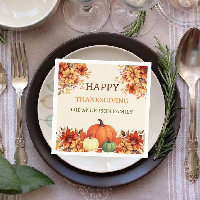Thanksgiving dinner pumpkin orange florals napkins (Creator Uploaded)