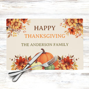 Thanksgiving dinner pumpkin orange florals placemat