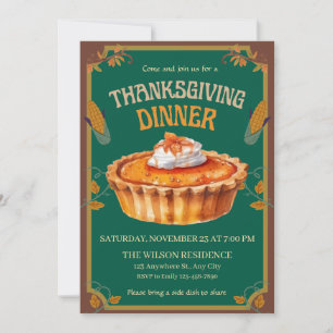 Thanksgiving Dinner Pumpkin pie Brown  Invitation