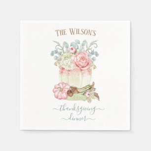 Thanksgiving Dinner Pumpkin Pink Green Napkins