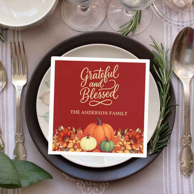 Thanksgiving dinner pumpkin terracotta Grateful Napkins (Creator Uploaded)