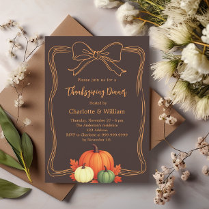 Thanksgiving dinner pumpkins bow bistre brown invitation