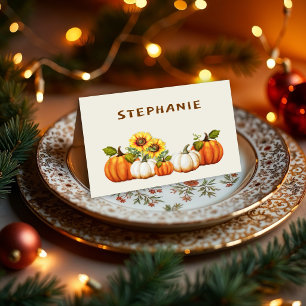 Thanksgiving Dinner Pumpkins Folded Place Cards