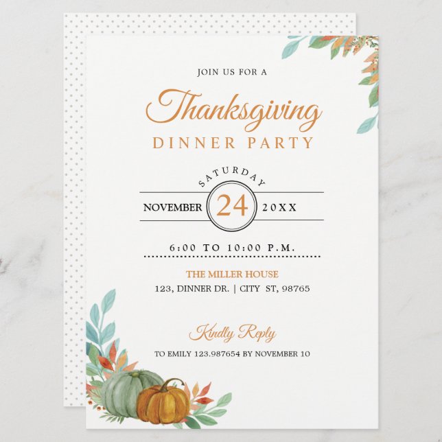 Thanksgiving Dinner Pumpkins Invitation Card (Front/Back)