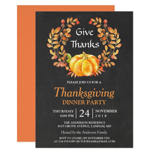 Thanksgiving Dinner | Rustic Autumn Chalkboard Card