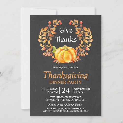 Thanksgiving Dinner | Rustic Autumn Chalkboard Card