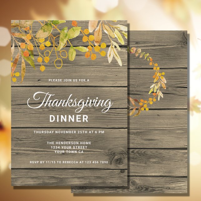 Thanksgiving Dinner Rustic Barn Wood Invitation (Creator Uploaded)