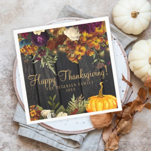 Thanksgiving dinner rustic fall floral wood napkins