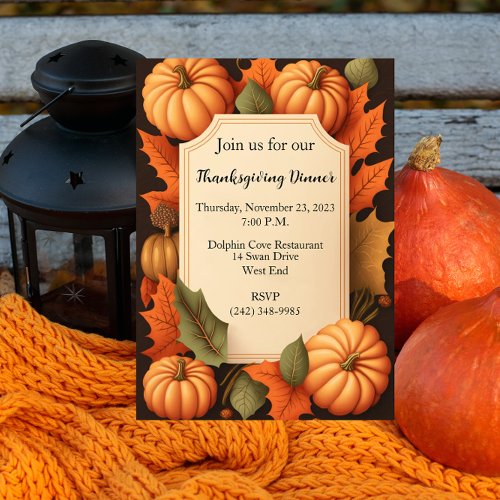 Thanksgiving Dinner Rustic Fall Pumpkin Invitation