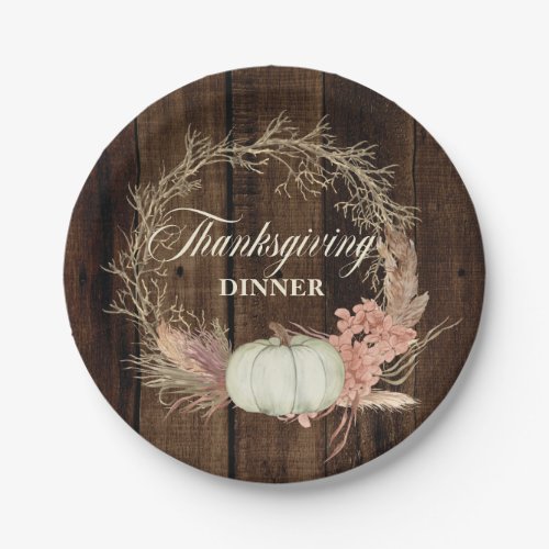 Thanksgiving Dinner Rustic Pumpkin Pampas Wreath  Paper Plates