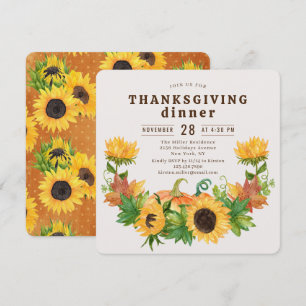 Thanksgiving Dinner Rustic Sunflower Pumpkin Invitation