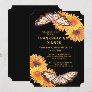 Thanksgiving Dinner Rustic Sunflowers Butterflies Invitation