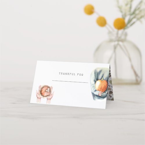 Thanksgiving Dinner Rustic Watercolor Autumn Place Card