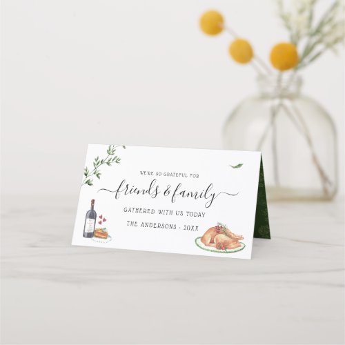 Thanksgiving Dinner Rustic Watercolor Autumn Place Card
