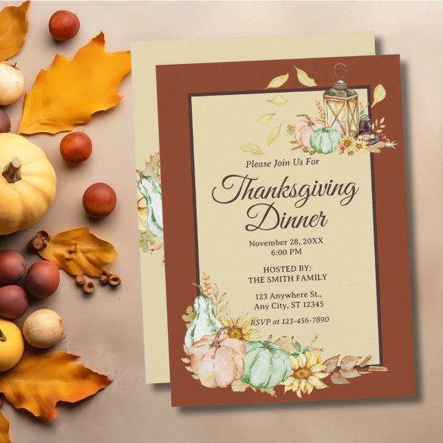 Thanksgiving Dinner Rustic Watercolor Invitation (Creator Uploaded)