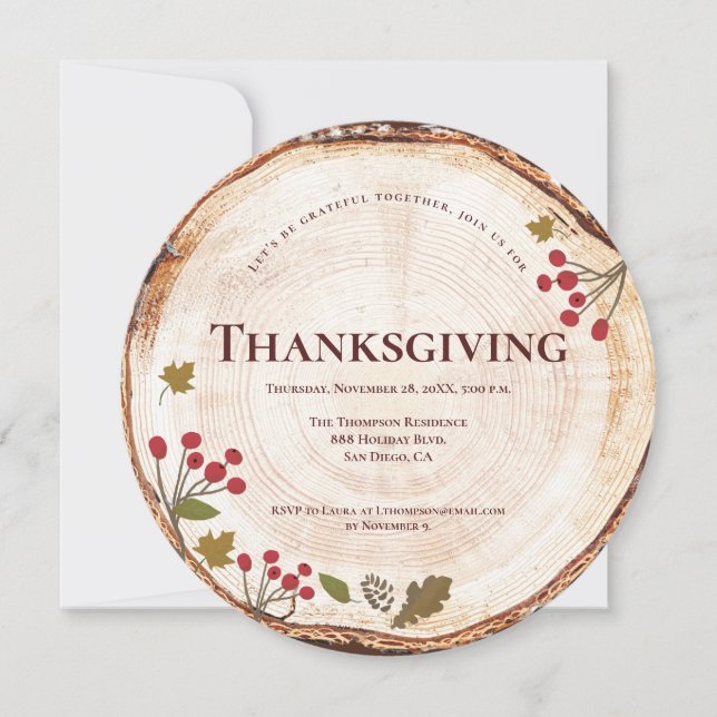 Thanksgiving Dinner Rustic wood Fall Leaves Invitation (Front)