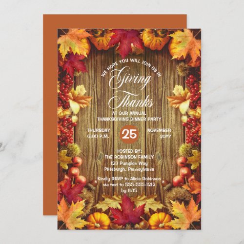 Thanksgiving Dinner _ Rustic Woodsy Giving Thanks  Invitation