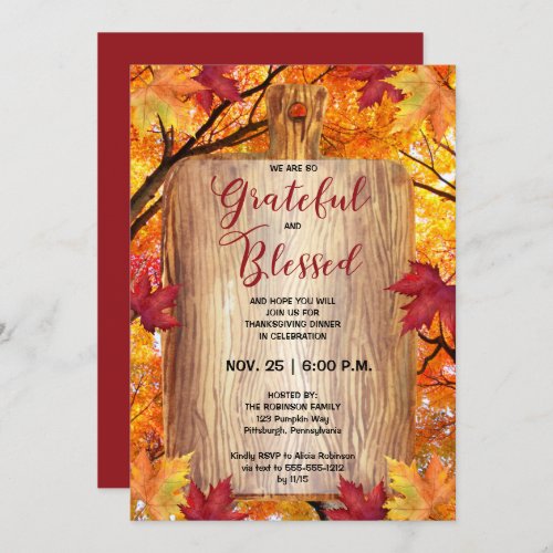 Thanksgiving Dinner_Rustic Woodsy Grateful Blessed Invitation