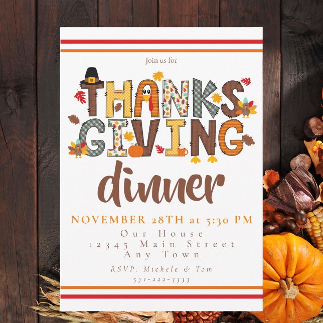  Thanksgiving Dinner Script Festive  Invitation (Creator Uploaded)