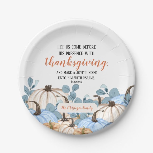 Thanksgiving Dinner Scripture Pumpkin Patch Family Paper Plates (Front)