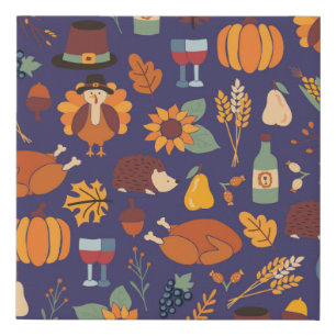 Thanksgiving dinner seamless vintage pattern with faux canvas print
