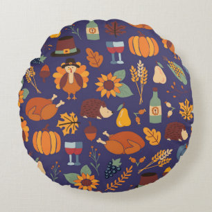 Thanksgiving dinner seamless vintage pattern with round pillow