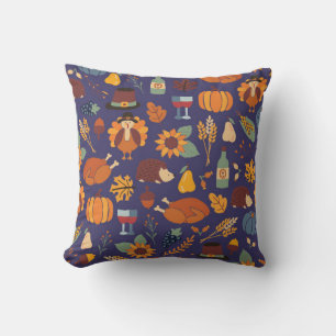 Thanksgiving dinner seamless vintage pattern with throw pillow