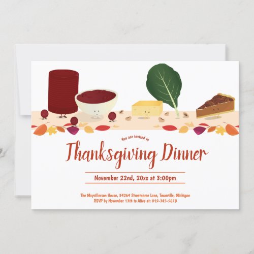 Thanksgiving Dinner Smiling Foods Cartoon Leaves Invitation