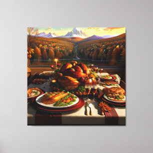 Thanksgiving Dinner Table Autumn Landscape Canvas Print