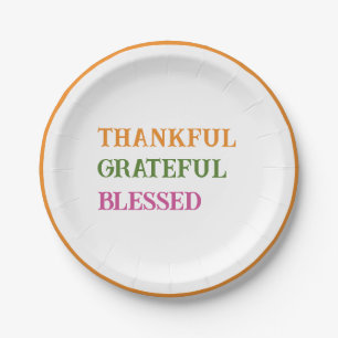 Thanksgiving Dinner Thankful Grateful Blessed Paper Plates