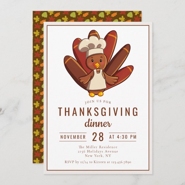 Thanksgiving Dinner Turkey Chef Invitation (Front/Back)