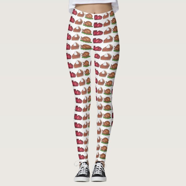 Thanksgiving Dinner Turkey Cranberry Pie Foodie Leggings (Front)