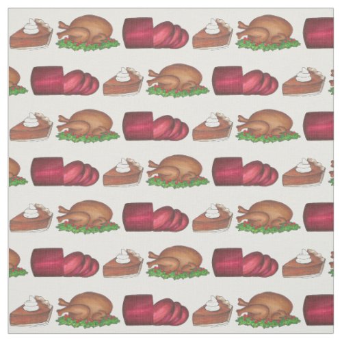 Thanksgiving Dinner Turkey Cranberry Pumpkin Pie Fabric