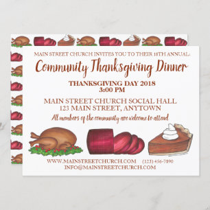Thanksgiving Dinner Turkey Cranberry Pumpkin Pie Invitation