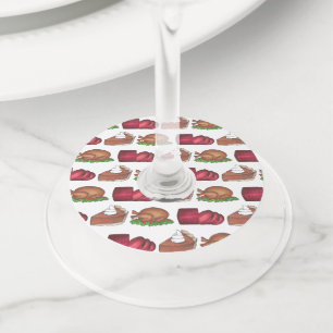 Thanksgiving Dinner Turkey Cranberry Pumpkin Pie Wine Glass Tag