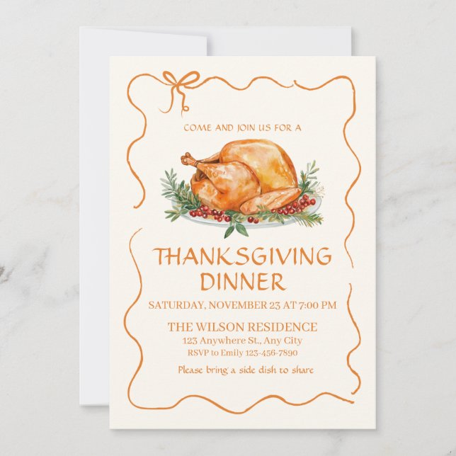 Thanksgiving Dinner Turkey Invitation (Front)
