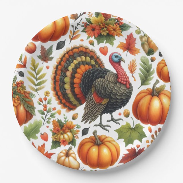 Thanksgiving Dinner Turkey Pattern  Paper Plates (Front)