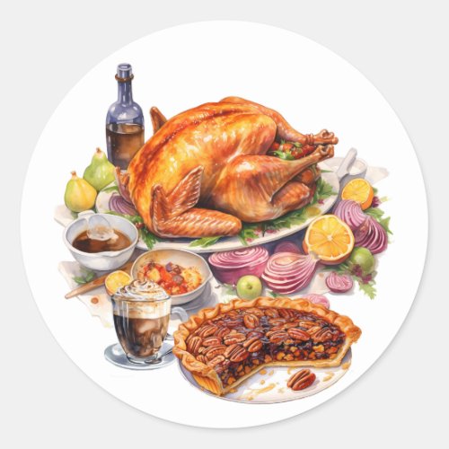 Thanksgiving Dinner Turkey Pie Classic Round Sticker