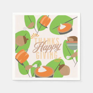 Thanksgiving Dinner Turkey Pumpkin Fall Greenery Napkins