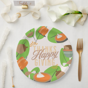 Thanksgiving Dinner Turkey Pumpkin Fall Greenery Paper Plates
