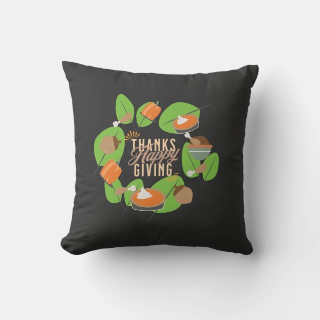 Thanksgiving Dinner Turkey Pumpkin Fall Greenery  Throw Pillow (Front)