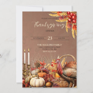 Thanksgiving Dinner Turkey Pumpkins Candles Invitation