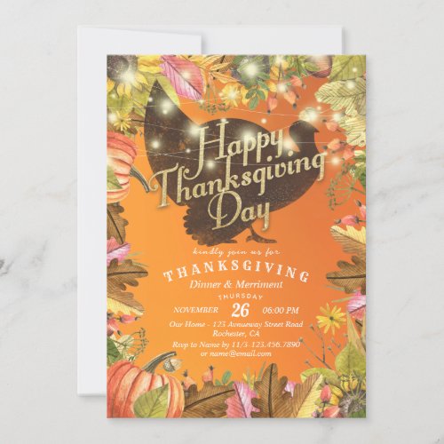 Thanksgiving Dinner Turkey Pumpkins  Fall Leaves Invitation