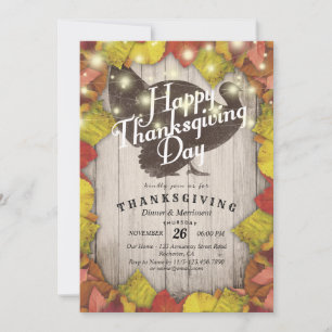Thanksgiving Dinner Turkey Pumpkins & Fall Leaves Invitation
