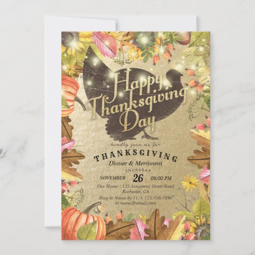 Thanksgiving Dinner Turkey Pumpkins  Fall Leaves Invitation