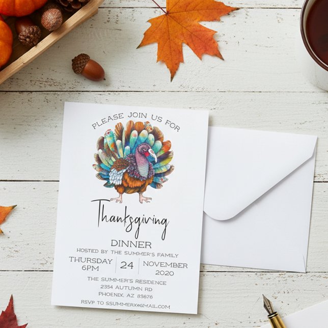 Thanksgiving Dinner Turkey Watercolor  Invitation (Creator Uploaded)